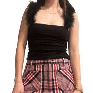 Gianni Bini Black Fuzzy Strap Tank Top Size Small